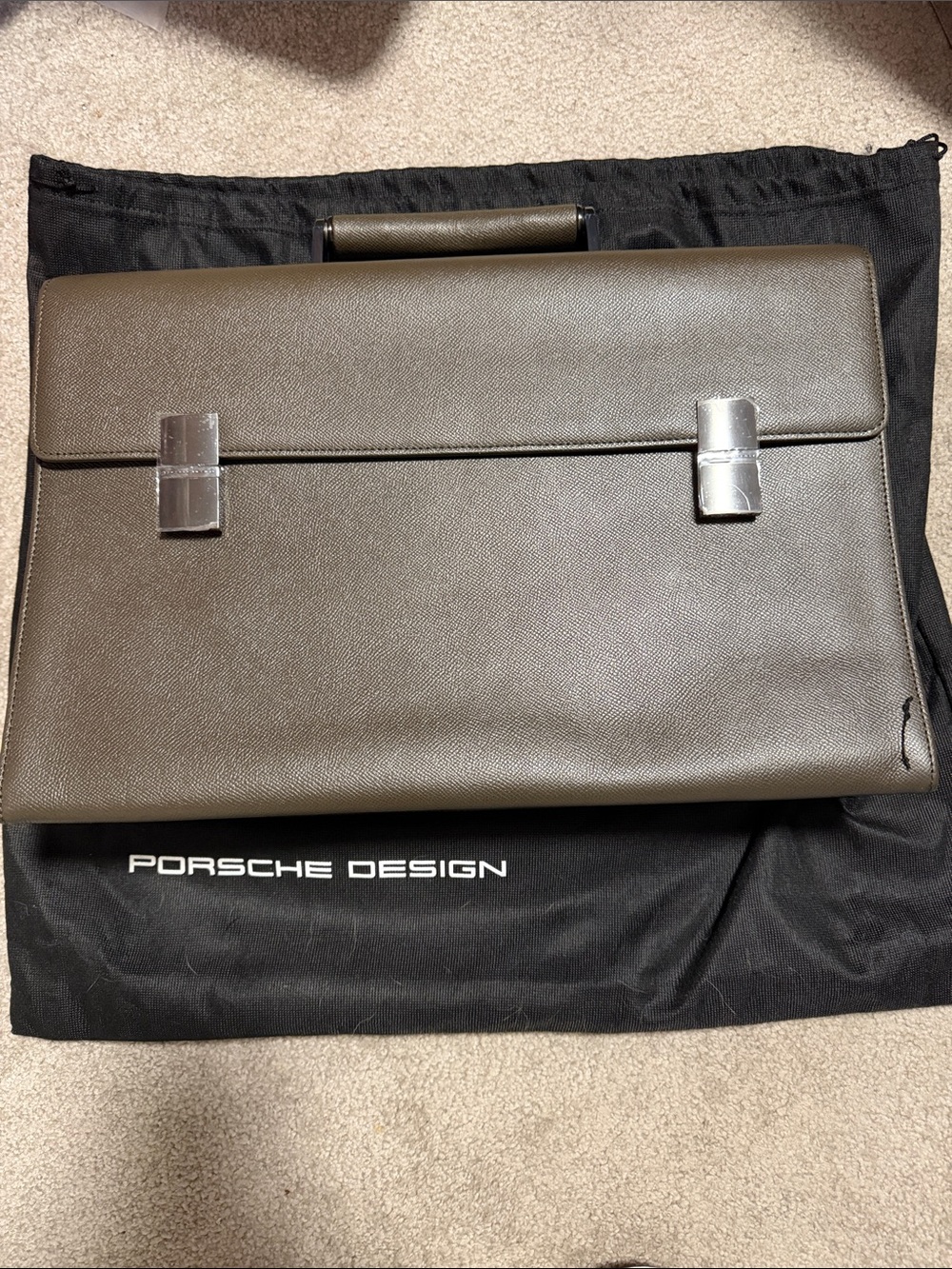 Porsche Design Olive Briefcase with Silver Hardware